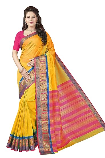 Womens Banarasi Cotton Silk Saree with Blouse Piece