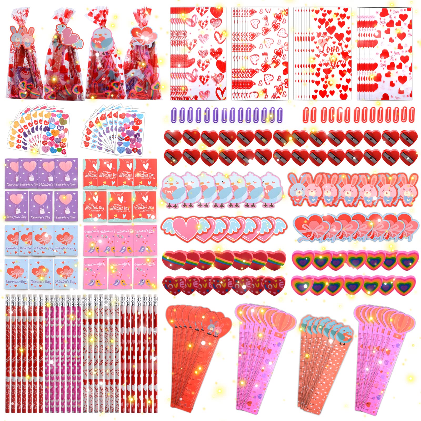 Valentines Day Gifts for Kids Classroom, 252 PCS Valentine's Day Stationery Sets-Valentines Day Party Favors with Cards Stickers Pencils Erasers Notepads Ruler, Valentine Exchange Gifts