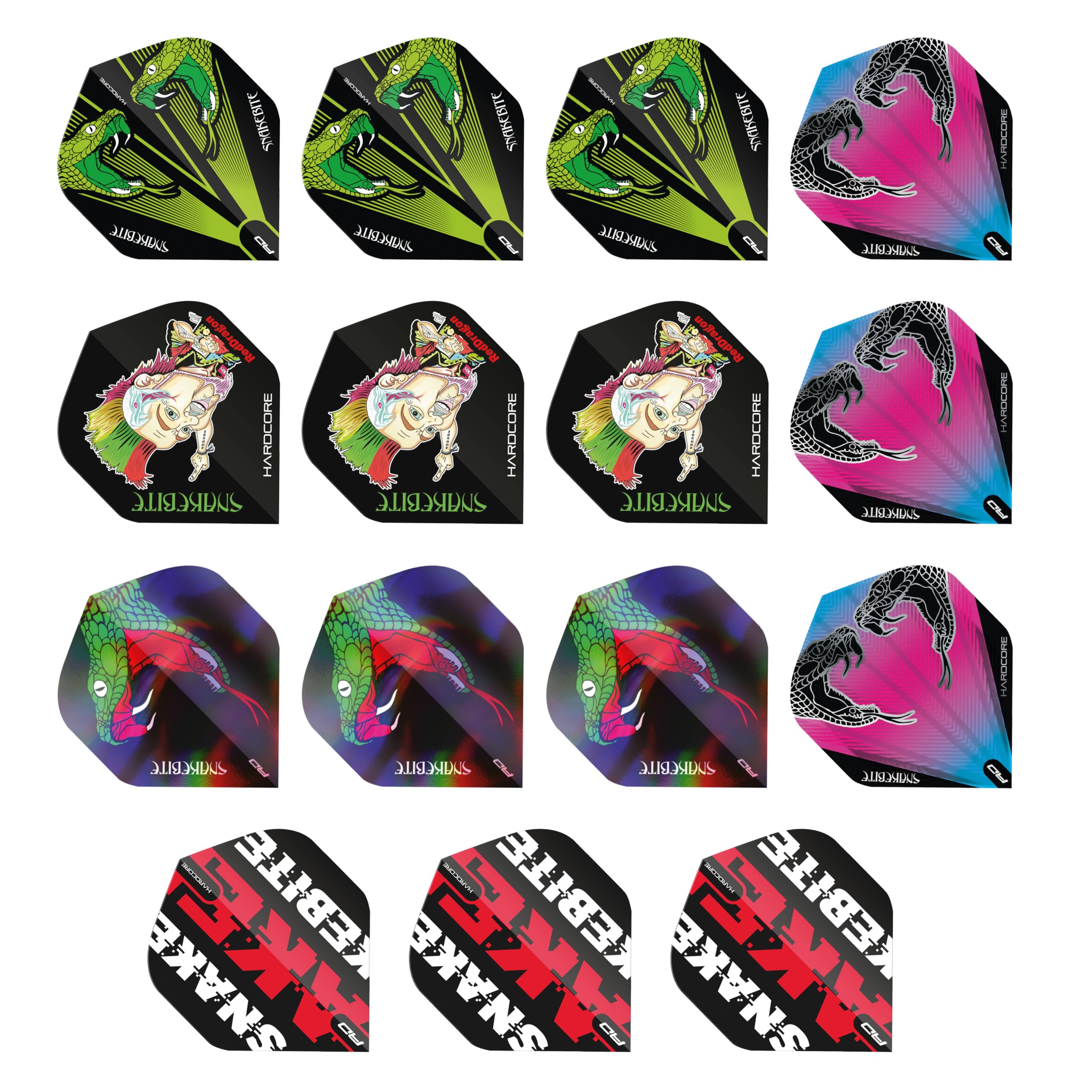 RED DRAGON Peter Wright Snakebite Assorted Hardcore Flight Pack - 5 sets per pack