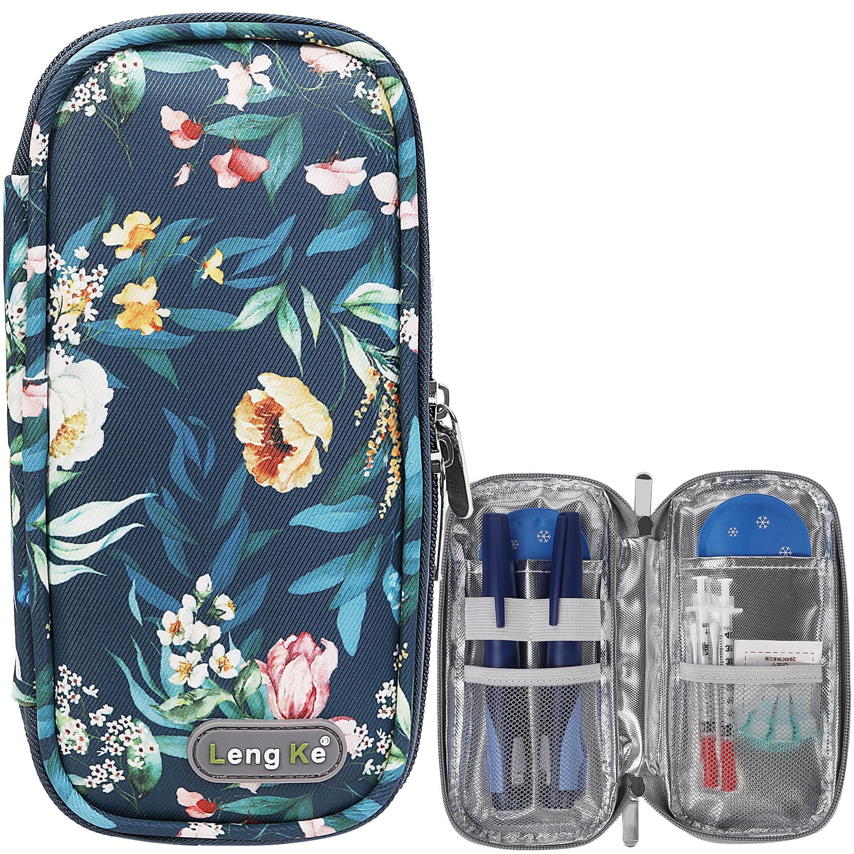AYVANBER Insulin Cooler Travel Case Small Diabetic Medication Cooler Portable Cooling Bag with 2 Reusable Gel Ice Packs for Insulin Pens While Traveling and Other Supplies (Dark Camellia Flower)