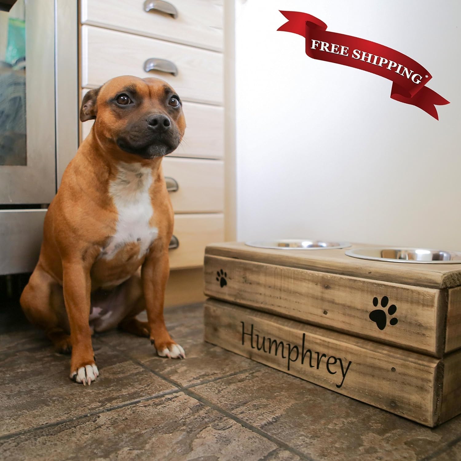 Personalised Dog Feeding Station; handmade in Kent using reclaimed wood