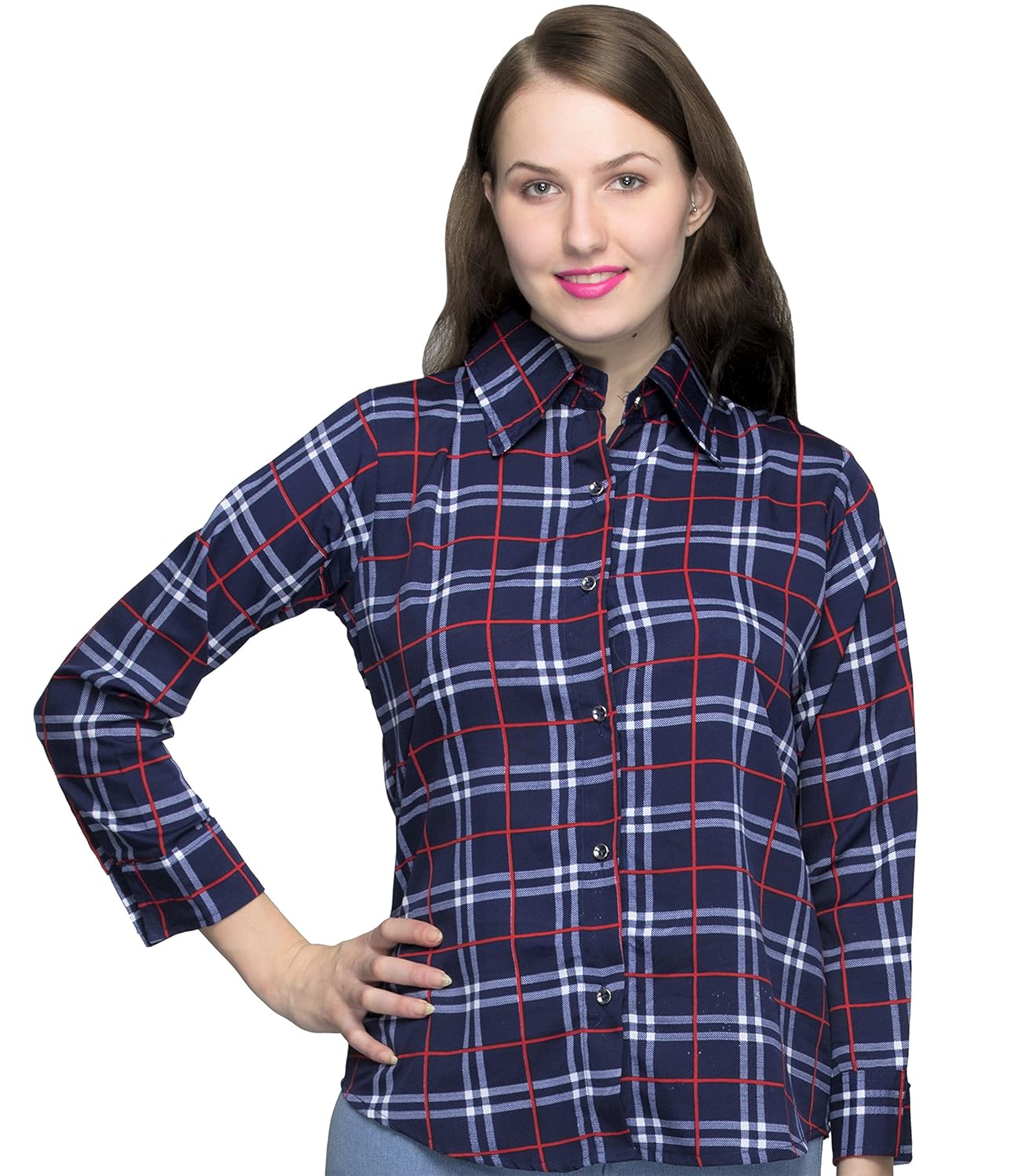 indietoga women blue red check shirt (plus sizes m to 7xl)