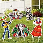 Day of The Dead Outdoor Decorations Yard Signs with Stakes Dia De Los Muertos Outdoor Lawn Decorations Sugar Skull Yard Signs Waterproof for Mexican Fiesta Halloween Party Supplies Lawn Garden Decor
