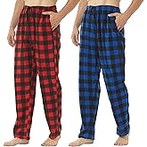 2-3 Pack Mens Pajama Pants Mens Fleece Plaid Lounge Pajama Bottoms Sleepwear Pjs with Pockets