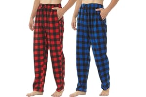 YUSHOW 2-3 Pack Mens Pajama Pants Mens Fleece Plaid Lounge Pajama Bottoms Sleepwear Pjs with Pockets