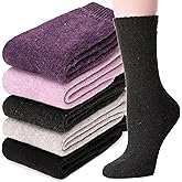 MOGGEI 5 Pairs Womens Merino Wool Socks Hiking Warm Winter Thick Thermal Crew Cozy Cabin Ladies Gift Comfy Boot Work Socks