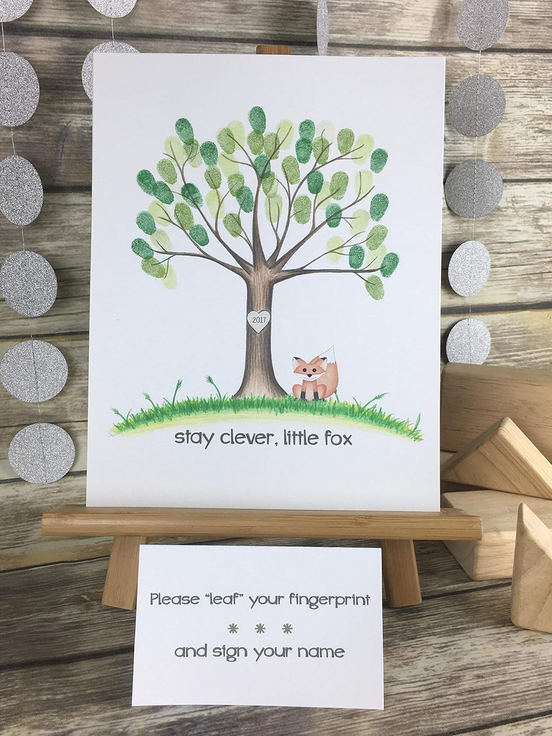 Amazon.com: Customizable fingerprint tree, fox baby shower, woodland theme thumbprint tree for ...