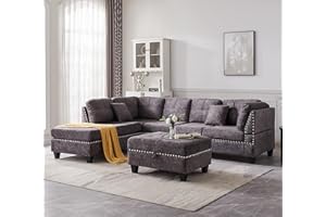 UBGO Living Room Furniture Sets,L-Shape Couch,Sectional Sofa,Sofas & Couches with Storage Ottoman,Two Small Pillow,Reversible Chaise,Sofá for Large Space Dorm Apartment