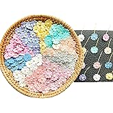 Set of 50 Tiny. Pretty Flowers Embellishment with Thread stem multicolored1 Tone Pastel Size 0.31" Mulberry Paper Flowers Craft Supplies Scrap Booking Embellishments for so Many Card Craft Projects