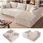 Boneless Couch, 94" L Shaped Modular Sectional Cloud Sofa for Living Room | Deep Seat,Right Facing Chaise,4 Seater,Memory Foam Compressed,Washable Cover,No Assembly,Comfy Corduroy Fluffy,Beige