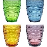 SIMPLEWORD Drinking Glasses, Vintage Glassware Set of 4, Colored Glass Drinkware Set 10 Oz for Water, Juice, Milk