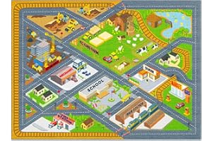 KC Cubs 3x5 Country Farm Construction Car Road Street Rug – Educational Carpet Play Mat for Kids, Toddlers, Nursery, Classroom, Playroom, Baby Daycare