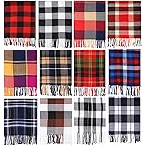JaGely 12 Pcs Winter Buffalo Plaid Scarf Tartan Tassel Checkered Scarves Scarves Wrap for Women Men