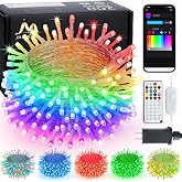 JMEXSUSS 200 LED RGB String Lights Outdoor Indoor, 66Ft Halloween Lights | Color Change Christmas Lights for Bedroom Tree Room Party Birthday Independent Day Decor, Clear Wire, Remote, Plug in