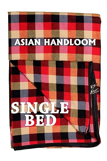 ASIAN HANDLOOM Cotton Mattress Cover for Single Bed with Zip(72x36x4-inch, Multicolour)