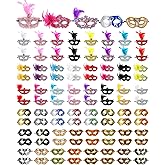 Sratte Mardi Gras Couple Masquerade Mask Retro Venetian Mask with Feather Flower Unisex Half Face for Party