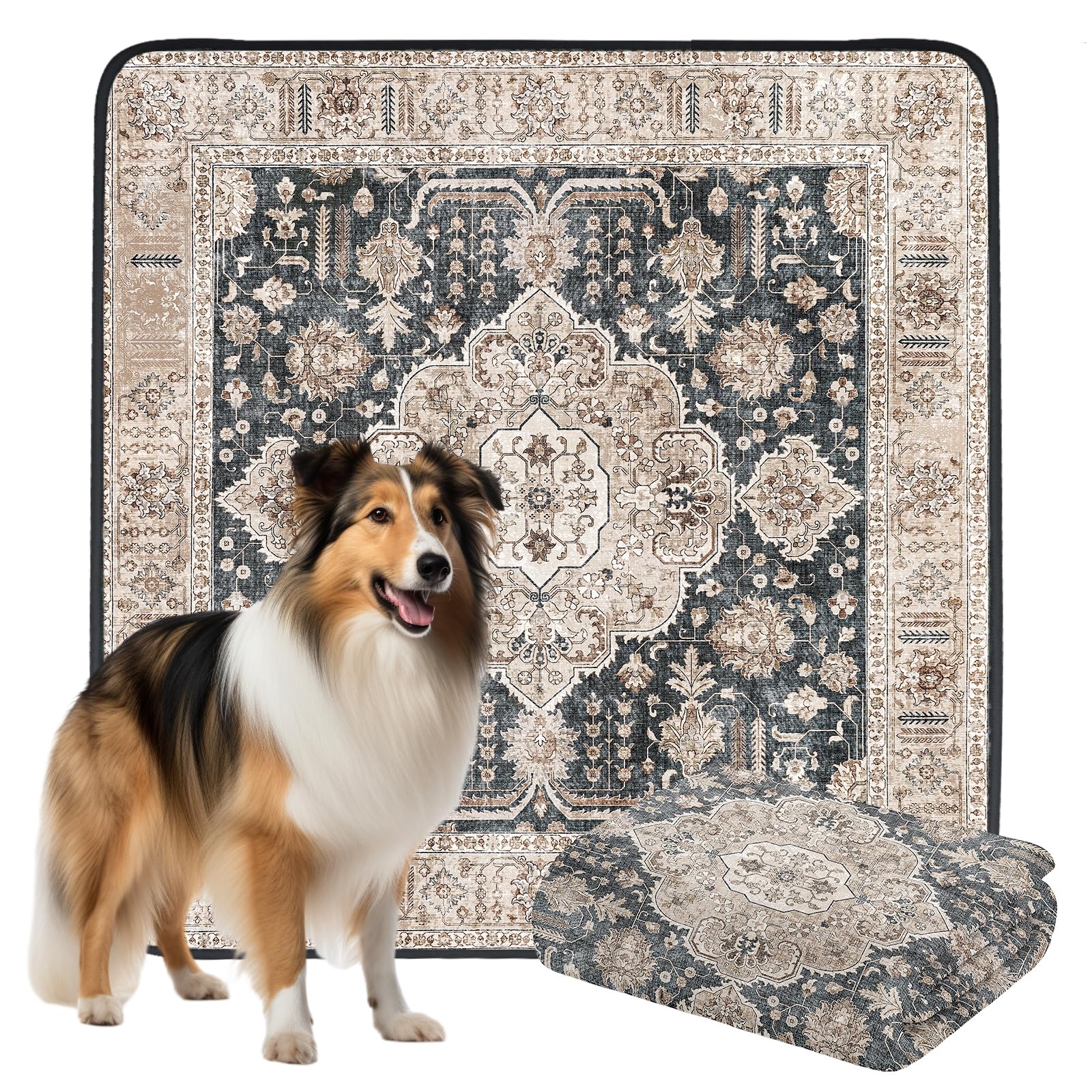 Photo 1 of Non-Slip Dog Washable Pee Pads Extra Large 72" x 72", Boho Reusable Pet Training Pad for Playpen, Waterproof Doggie Rug Washable for Puppy Crates, Whelping Pad, Dog Rug Indoor
