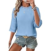 Arach&Cloz Womens 100% Cotton 3/4 Length Sleeve Sweater Crochet Tops Shirts Casual Blouses Resort Wear Summer 2026