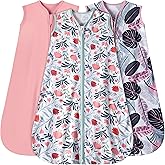 GUNTAIL Baby Sleep Sack 0-6 Months 3 Pack Baby Wearable Blanket 100% Rayon Cotton 2-Way Zipper Toddler Sleeping Sack .Comfy Soft Lightweight TOG 0.3 (Banana&Flower&Pink)