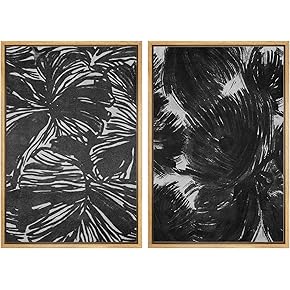 SIGNWIN Framed Wall Art Print Set Black Leaf...