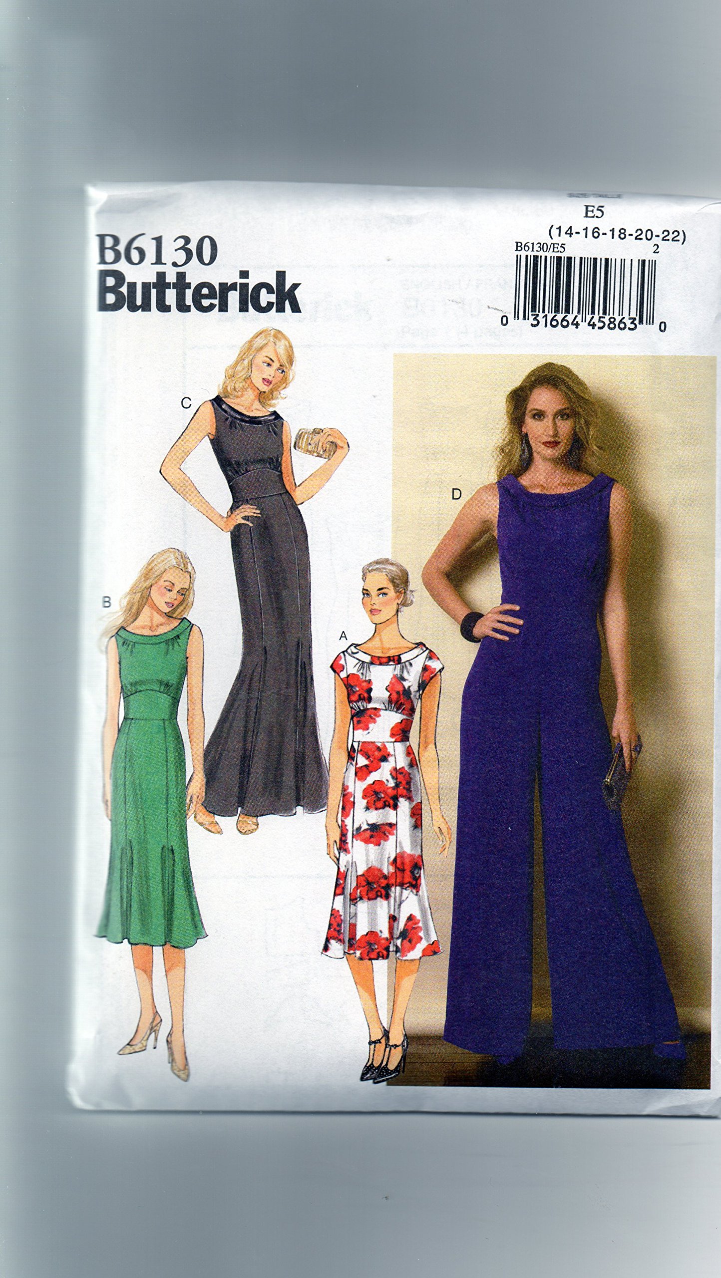 Butterick Patterns 6130 E5 Sizes 14-16 - 18-20 - 22 Misses Dress and Jumpsuit
