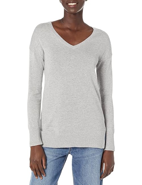 Amazon Essentials Women's Lightweight Long-Sleeve V-Neck Tunic Sweater (Available in Plus Size), Light Grey Heather, 5X