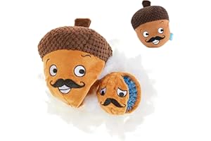 Barkbox Dog Toy 2 in 1 Interactive, Plush Exterior with Squeaker & Textured Material, Tearable Dog Toy with Squeaky Spikey Ball Inside, Ideal for Toy Destroyers - Monsieur Acorn, Large