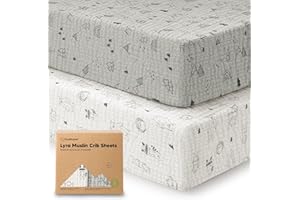 KeaBabies 2-Pack Muslin Crib Sheets for Boys, Girls - 100% Organic Cotton Fitted Baby Crib Mattress Sheet, Soft Breathable Standard Toddler Bed Cover Bedding Set, Neutral, Durable 52x28 (Woodland)