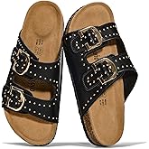 Project Cloud 100% Genuine Leather Womens Sandals - Lightweight Sandals for Women 2026 with Memory Foam Insole & Natural Cork Footbed Beach Essentials Slides for Women Footwear (Venita Stud)