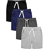 Resinta 4 Pack Toddler Boy Shorts Boys Cotton Shorts Soft Casual Elastic Waist with Pockets Drawstring Kids Summer Clothes