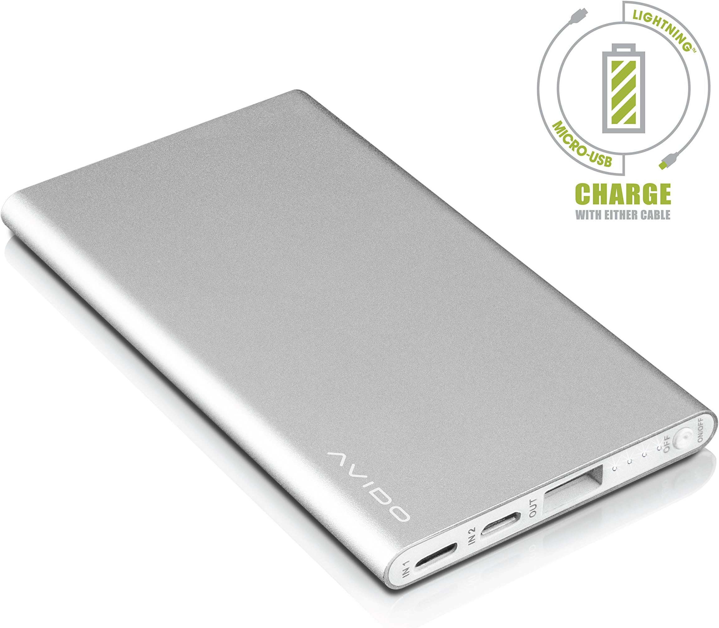 Avido Duo 1 4000mAh Dual Input [Micro-USB & Lightning] World's Thinnest Portable Power Bank Charger/External USB Battery Pack Compatible with All USB-Charged Devices [Retail Packaging]
