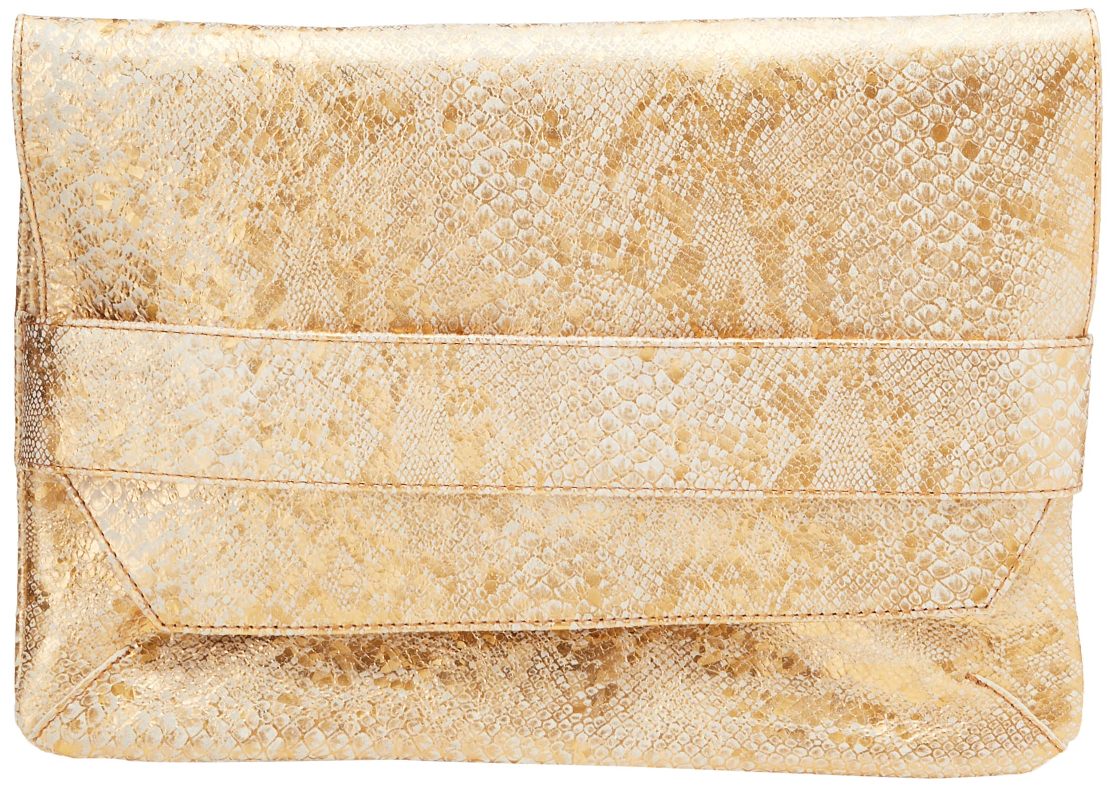 Clairefontaine 410012C - One Genuine Iridescent Lambskin Leather Clutch Handbag Pouch - Céleste Doré, Gold Glitter Colour - Dimensions: 26x18x2 cm - Durable