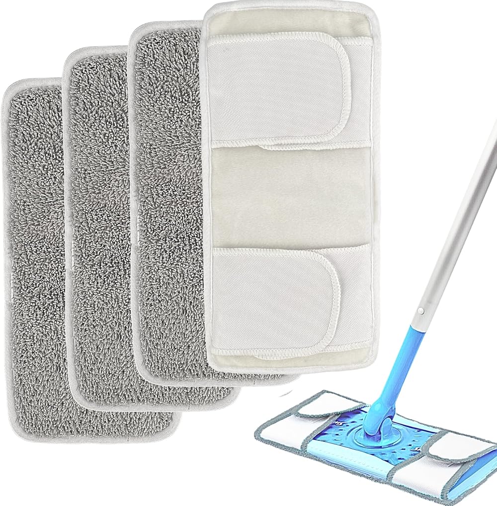 Zeltauto Reusable Mop Pads for Flash Speed Mop 4 Pack Microfiber Grey