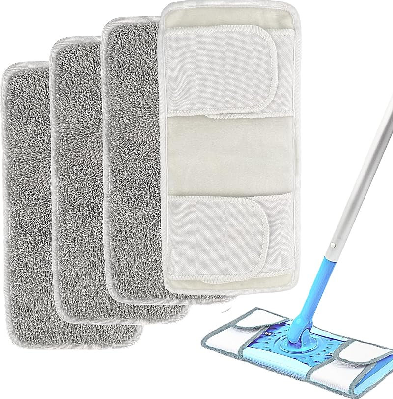 Zeltauto Reusable Mop Pads for Flash Speed Mop 4 Pack Microfiber Grey