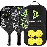 JOOLA Beastmode by Marshawn Lynch or Essentials Pickleball Paddle Set of Two with Reinforced Fiberglass Surface and Honeycomb Polypropylene Core – Includes 2 Rackets, 4 Balls, and Storage Carry Bag