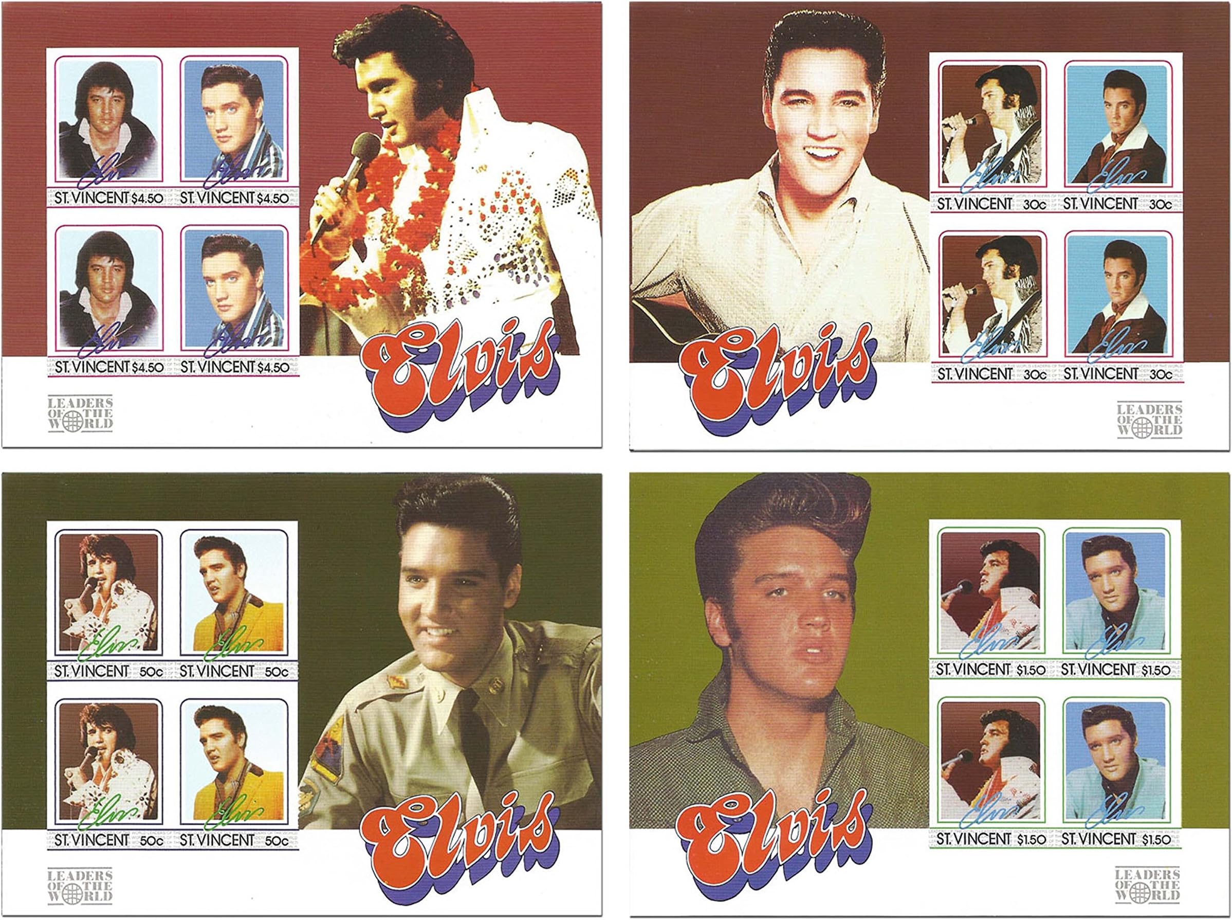 The Ultimate Elvis Presley Stamp Collection with 4 Mint Stamp Sheets Featuring The King of Rock and Roll