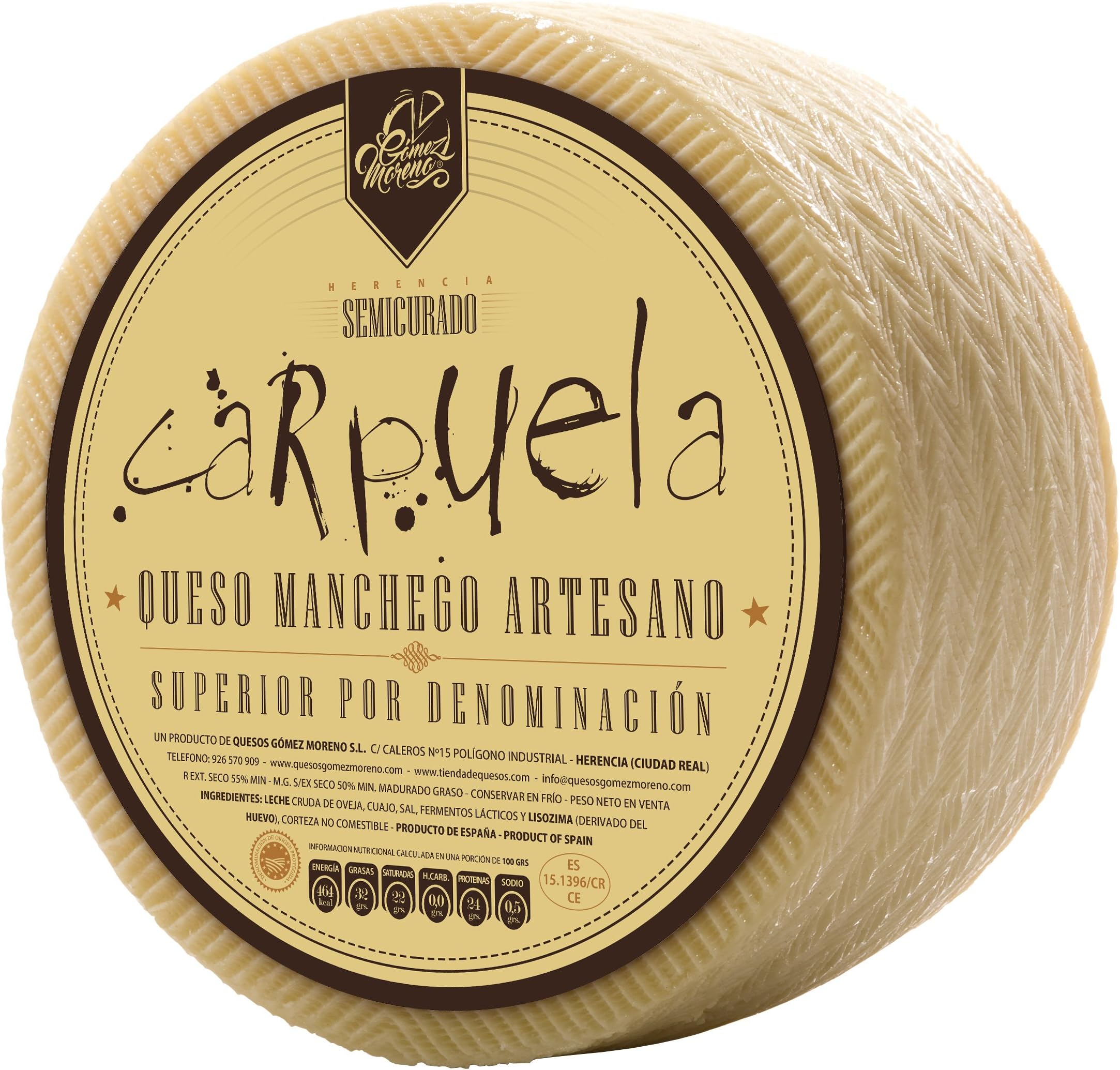 Quesos Gomez Moreno - Medium Semicured Cheese D.O. Manchego Carpuela 2.3 Kg - Spanish Cheese
