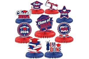 ERWEICET Blue Red Graduation Centerpieces for Tables 2024 9pcs, Graduation Honeycomb Centerpieces Graduation Decorations Supplies Favors Class of 2024, You Did It, Congrats Grad, I'm Done Centerpieces