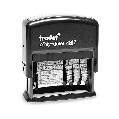 Trodat Printy 4817 Wortbanddrehstempel, Datum + 12 Texte, Kissen schwarz