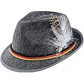 Bavarian Oktoberfest Alpine Hat – Traditional Felt Fedora with Feather & Trim – Costume Accessory for Adults