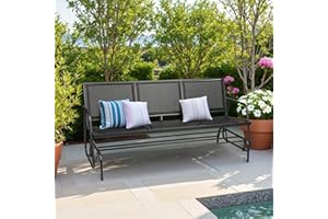 Brightpeak 3-Person Outdoor Glider Bench, Patio Swing Rocking Chair with Powder Coated Steel Frame & Textilene Fabric for for Backyard, Garden, Deck (Black)