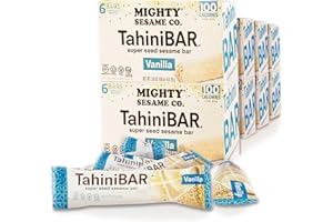 MIGHTY SESAME CO. Mighty Sesame Vanilla TahiniBars 3.8oz (8 Pack, 48 Bars) 100 Calorie Bar, Gluten Free, Vegan, Nothing Artificial, Kosher