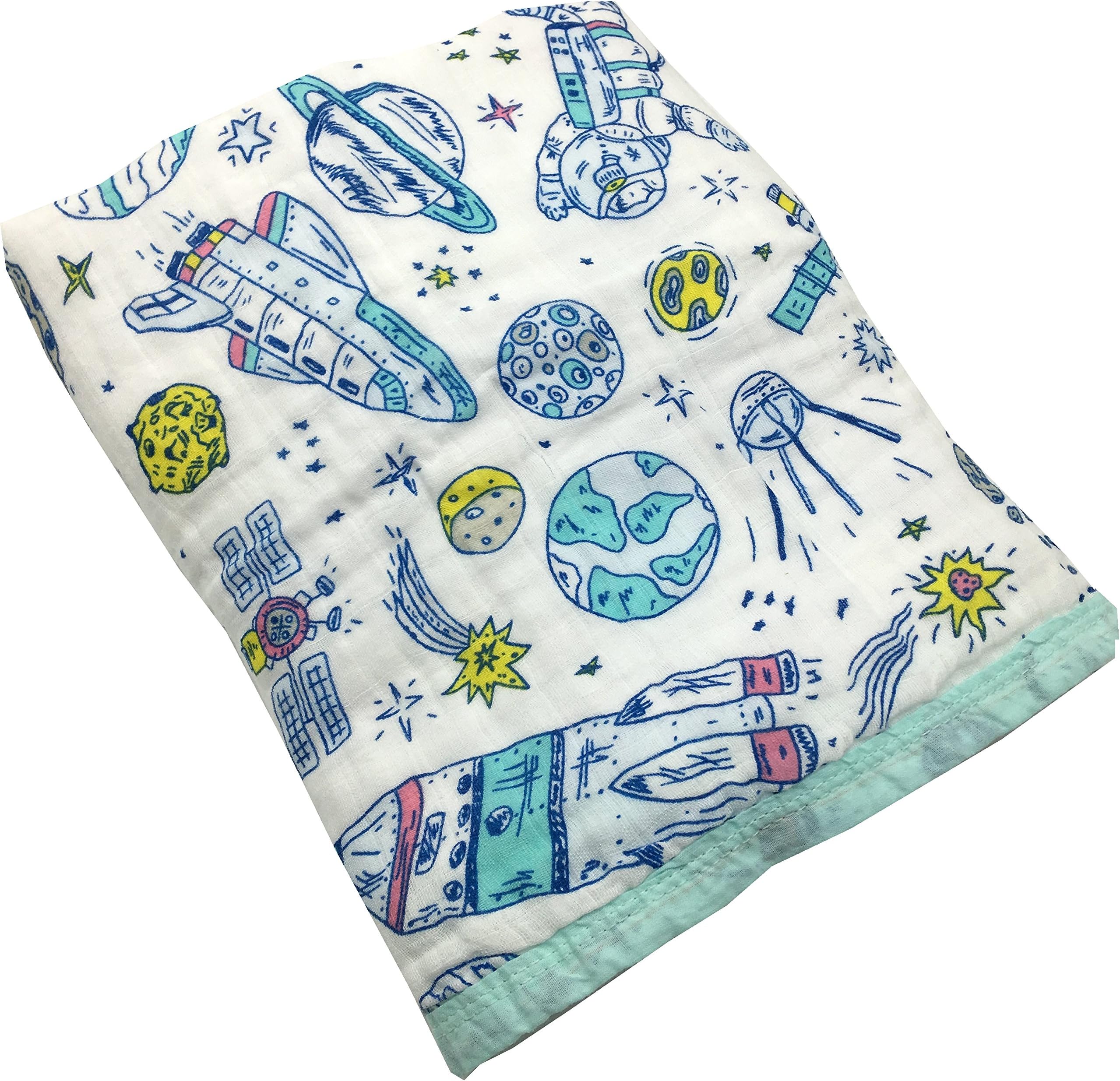 HGHG Bamboo Cotton Muslin Stroller Blanket - 4 Layers Soft Adorable Multi-Colored Nursery&Receiving Blanket