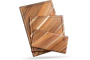 Chorus Wood Cutting Board Set with Juice Groove (3 Pieces) - Acacia Wood Kitchen Cutting Boards, Chopping Board for Meat (But
