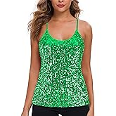 MANER Women’s Sequin Tops Glitter Party Strappy Tank Top Sparkle Cami