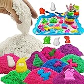 HZDCBUS DIY 12 Color Magic Sand Kit with Sand Tray, 4lbs Play Sand & 35 Molds for Kids Ages 3-8, Sensory Toys with Christmas, Dinosaur, Cake Molds for Creative Learning & Fun Indoor Outdoor Activities