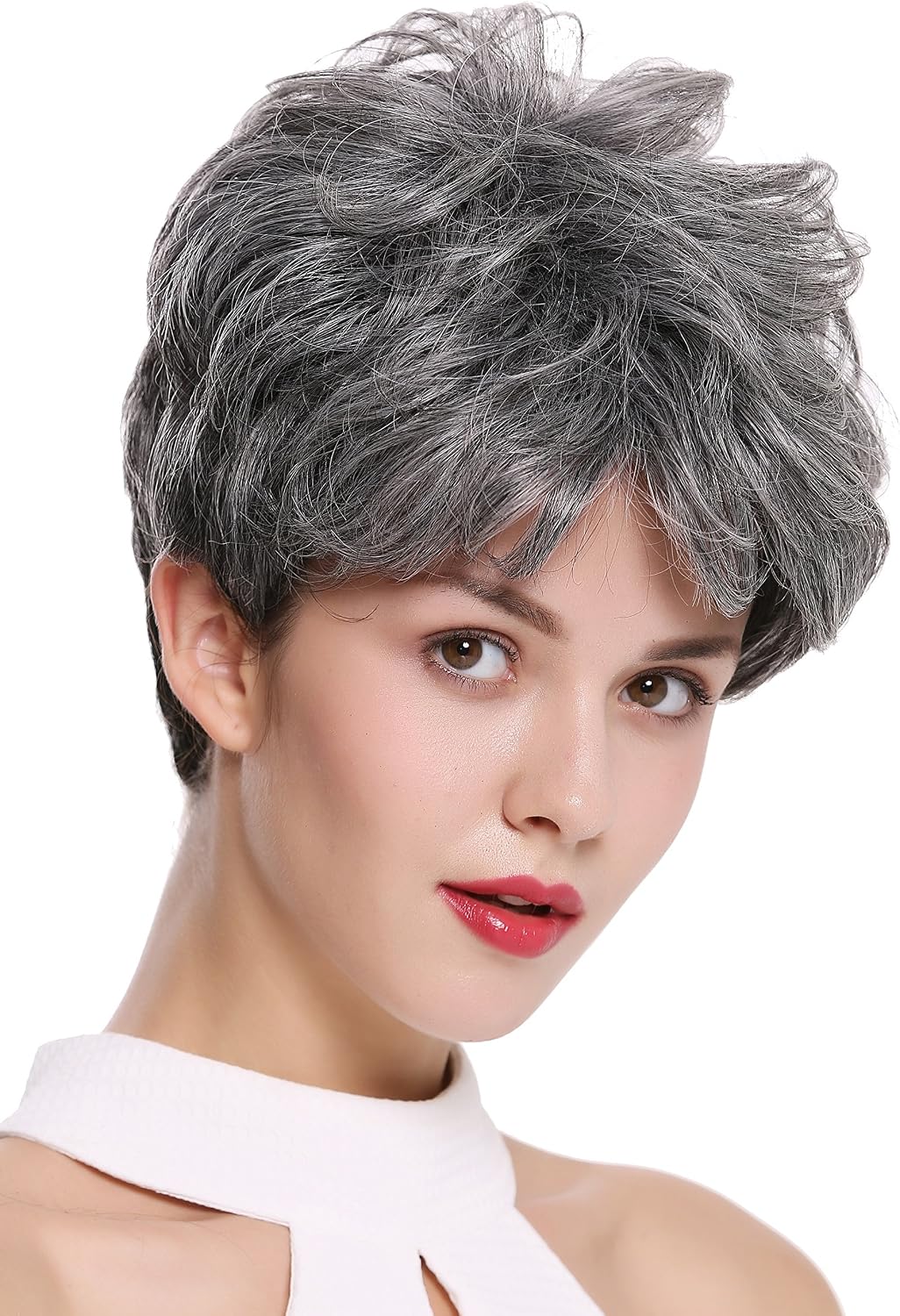 WIG ME UP - DW-2700-DF1202 Lady Quality Wig Short Voluminous teased wavy gray, Gray-black mix (DF1202), Length: approx. 25 cm
