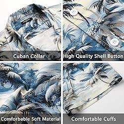 Mens Hawaiian Shirts Cotton Short Sleeve Button