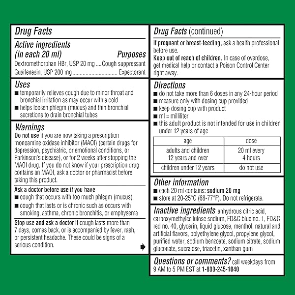 ROBITUSSIN COUGH AND CHEST CONGESTION DM, COUGH SUPPRESSANT AND EXPECTORANT, RASPBERRY FLAVOR – 8 FL OZ BOTTLE