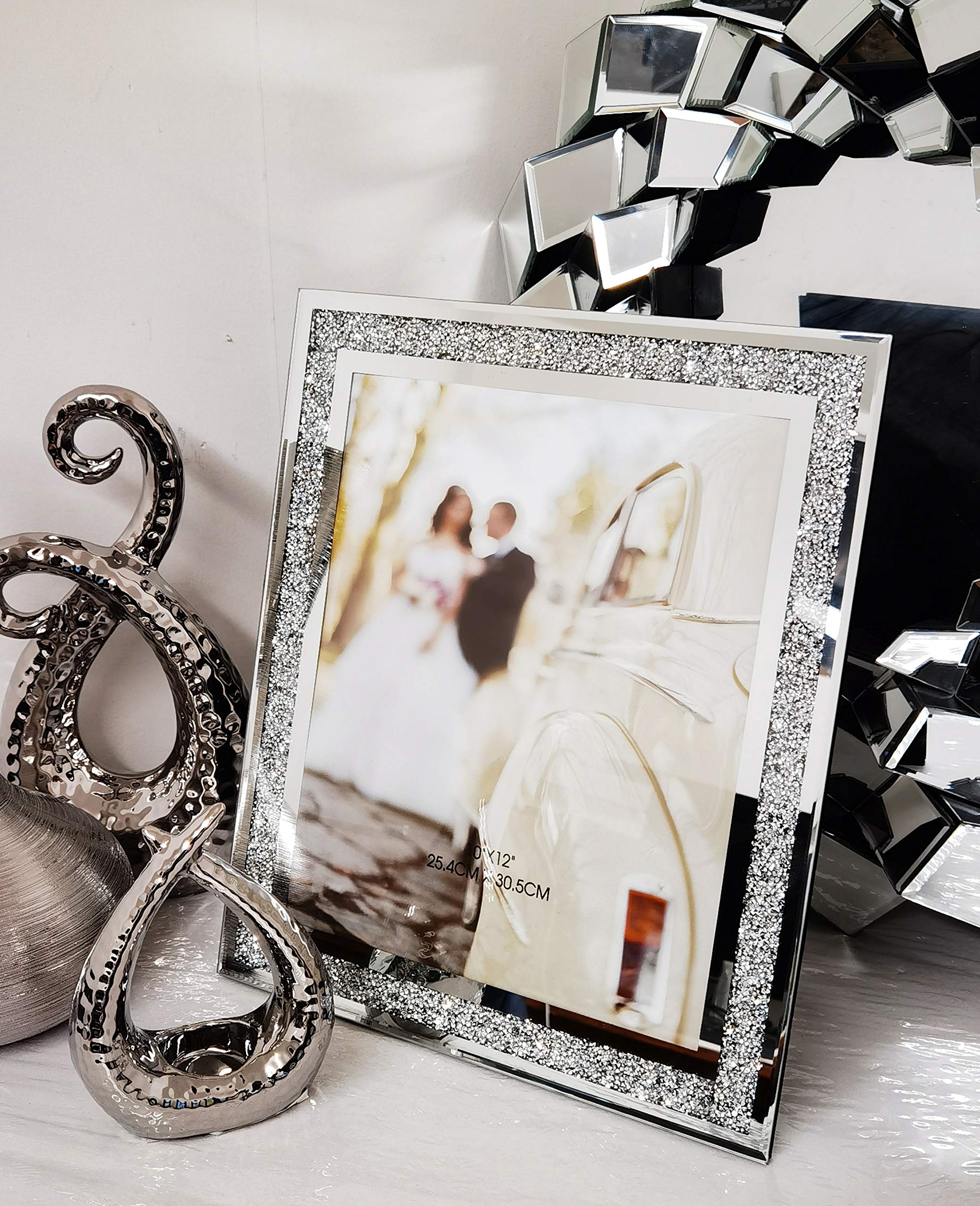 GLASS PHOTO FRAME JEWEL MIRROR SILVER LOOSE DIAMANTE NEW CRYSTAL DECOR MIRROR PHOTO FRAME SPARKLE GIFT WEDDING FRIENDS FOR DESK (4 x 6 inches)